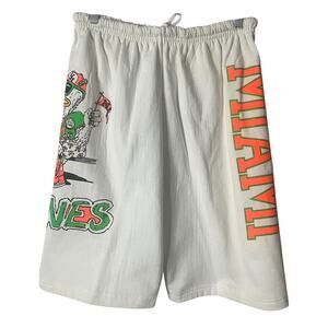 Vintage Miami Hurricanes Shorts Mens M White Graphic Mascot NCAA USA VTG